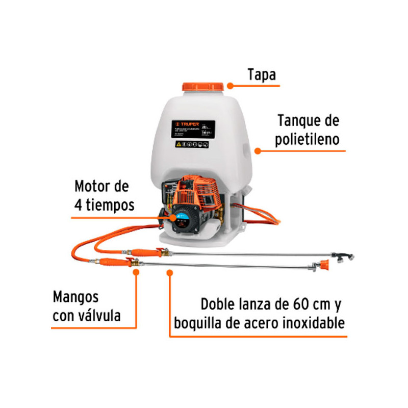 Fumigador de Mochila 25L Motor Gasolina 4T Profesional Truper 101569 968 Fumigador de Mochila 25L Motor Gasolina 4T Profesional