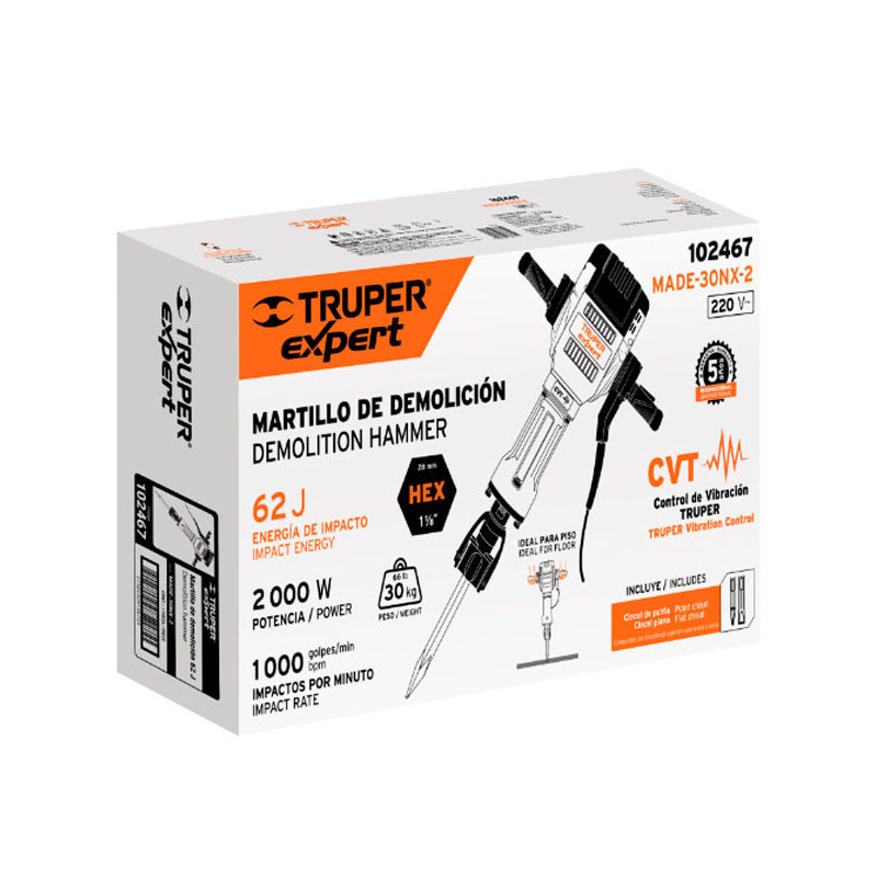 Martillos Demoledores 2000W HEX 1-1/8” 62J CVT Expert Truper 102467 3000.847458 Martillos Demoledores 2000W HEX 1-1/8" 62J CVT