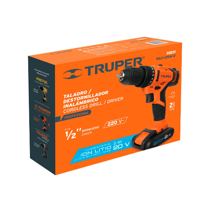 Taladro Inalambrico 1/2" 18V 1400RPM 18Nm Velocidad Reversible, TALI-18A2-2 11011 Truper 250.847458 Taladro Inalambrico 1/2" 18