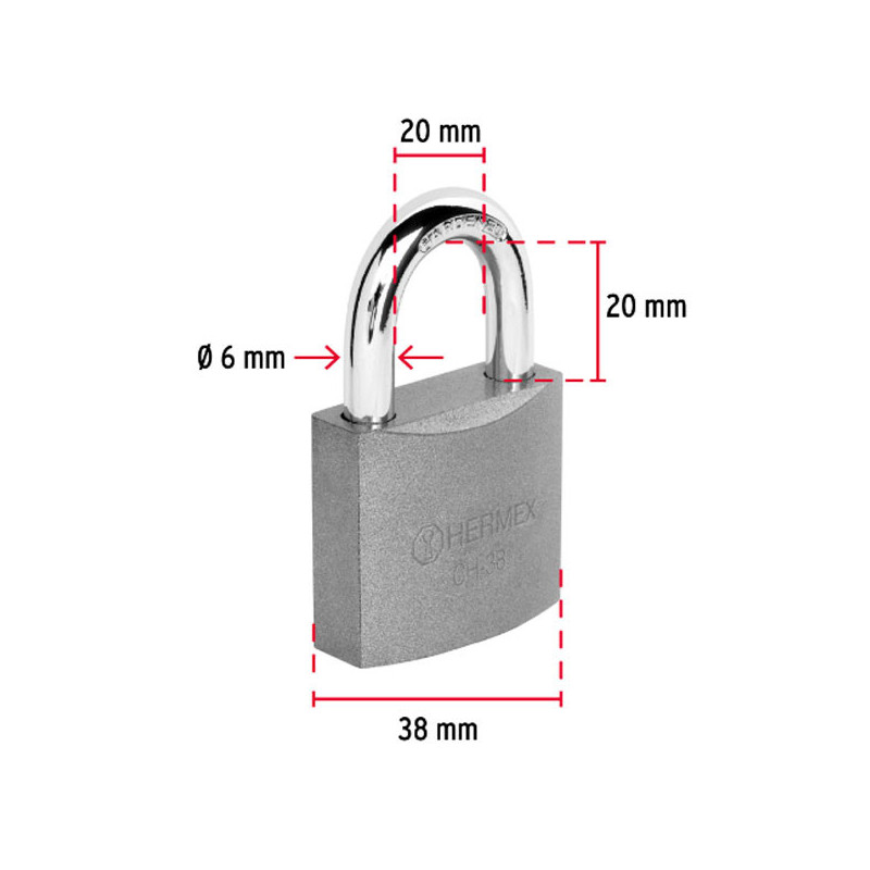 Candados 38mm S3 Hierro Hermex 43315 6.779661 Candados 38mm S3 Hierro Hermex 43315 Cuerpo de hierro en una sola pieza y gancho