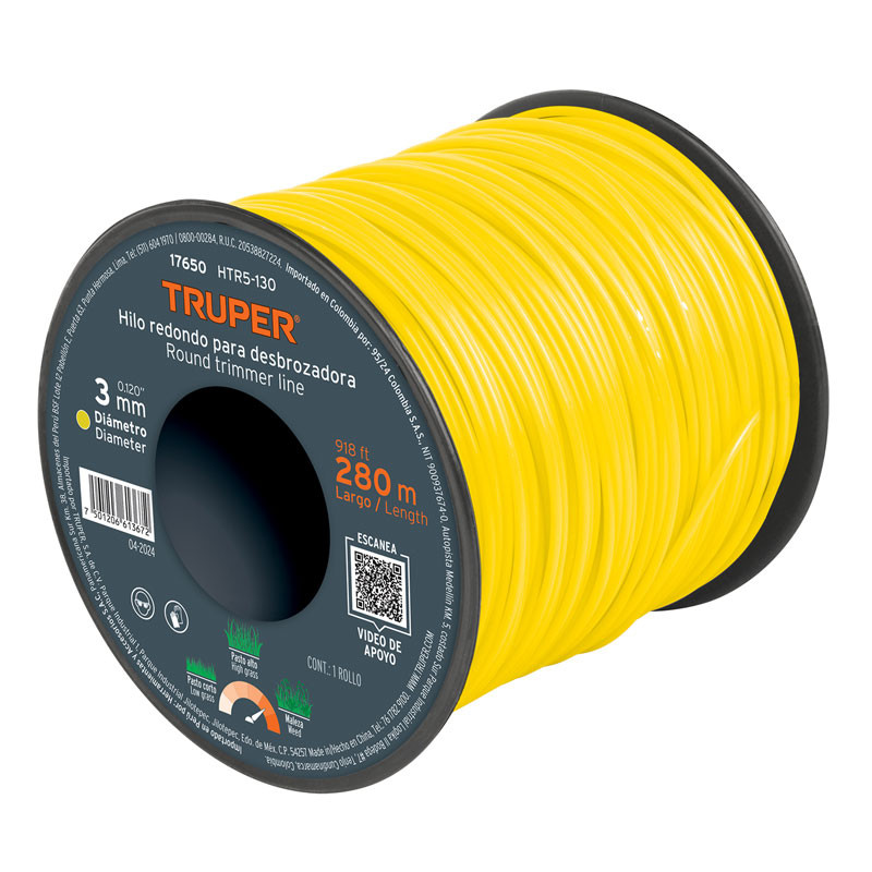 Hilo Redondo para desbrozadora 3.0mm x280M Carrete, HTR5-105 17650 Truper 97 Hilo Redondo para desbrozadora 3.0mm x280M Carrete