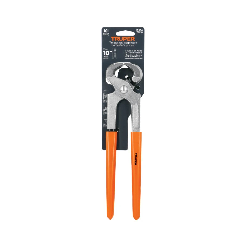 Alicate Tenaza 10", para carpinteros en acero al cromo vanadio, Mango de vinil, TN-10 17386 Truper 26 Alicate Tenaza 10", para