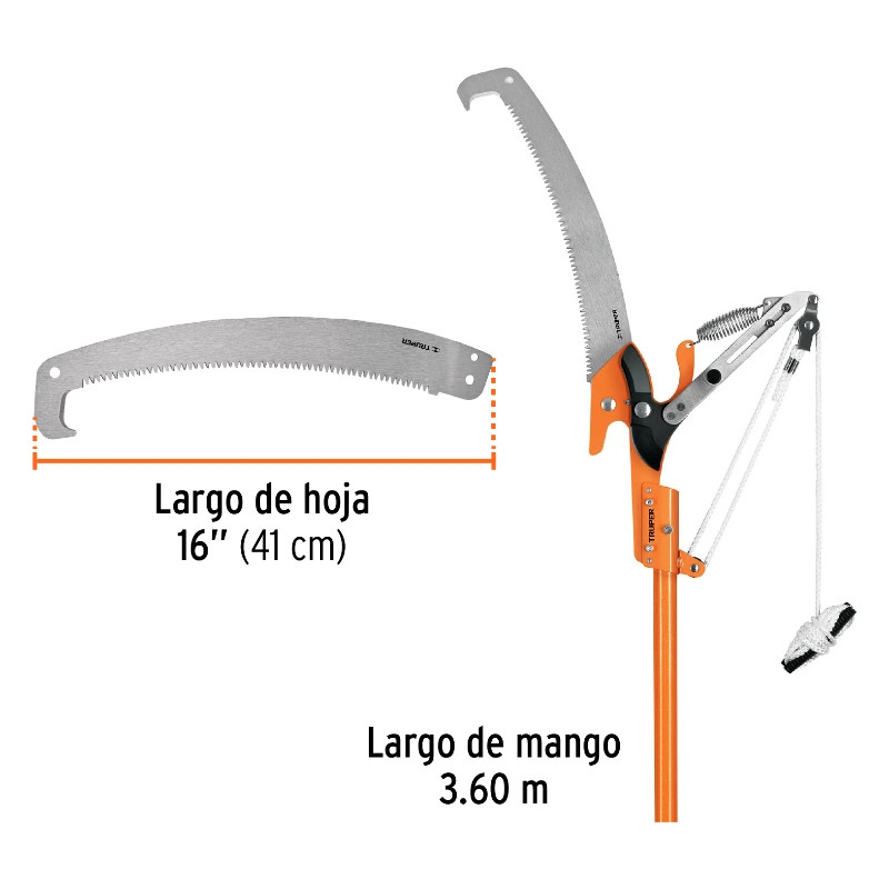 Tijera con mango Telescopico de Fibra de Vidrio 350cm Hoja SK5 16" Templada, Cuchilla 1 1/4", TR-82M-F 18410 Truper 135 Tijera