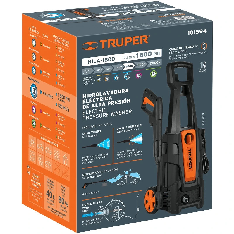 Hidrolavadoras electrica 1800PSI 1500W 220V Truper 103339 323.000001 Hidrolavadoras electrica 1800PSI 1500W 220V Truper 103339