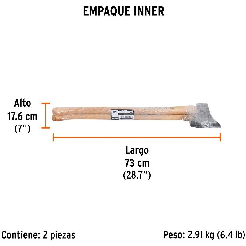 Hacha europeo 800g MangoHickory 28" Truper 101768 42 Hacha europeo 800g MangoHickory 28" Truper 101768 Cabeza en acero al car