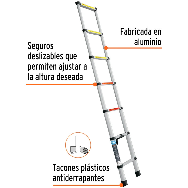 Escaleras Telescopica 7 peldaños T2 102kg Plegable Aluminio Truper 101903 226 Escaleras Telescopica 7 peldaños T2 102kg Plegabl