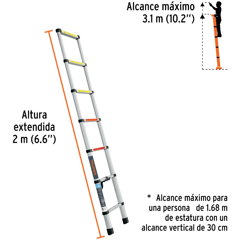 Escaleras Telescopica 7 peldaños T2 102kg Plegable Aluminio Truper 101903 226 Escaleras Telescopica 7 peldaños T2 102kg Plegabl