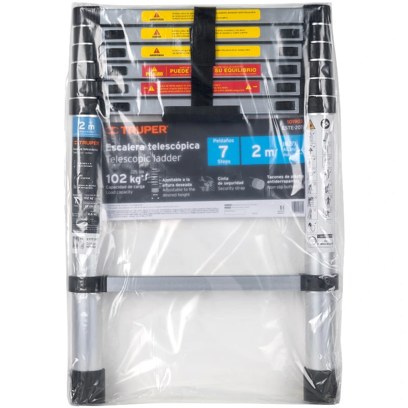Escaleras Telescopica 7 peldaños T2 102kg Plegable Aluminio Truper 101903 226 Escaleras Telescopica 7 peldaños T2 102kg Plegabl