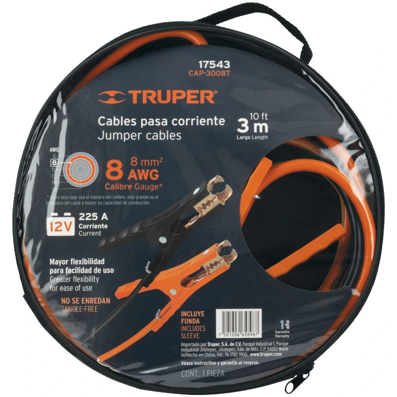 Cable para bateria, calibre 8 AWG, 3 metros, incluye funda, CAP-3008T 17543 Truper 38.999999 Cable para bateria, calibre 8 AWG,