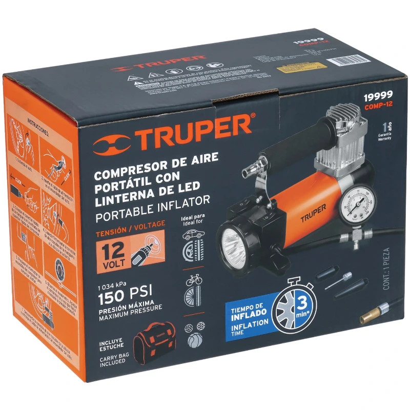 Compresor de Aire 12V Portatil para Auto con Maletin Truper 19999 128 Compresor de Aire 12V Portatil para Auto con Maletin Trup