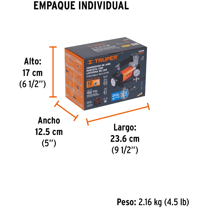Compresor de Aire 12V Portatil para Auto con Maletin Truper 19999 128 Compresor de Aire 12V Portatil para Auto con Maletin Trup