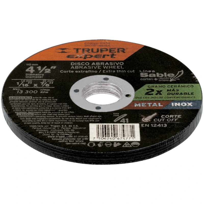 Discos de Corte Metal 4-1/2" x1.6mm OAluminio Inox D7/8 T41, Truper 11974 3.2 Discos de Corte Metal 4-1/2" x1.6mm OAluminio Ino
