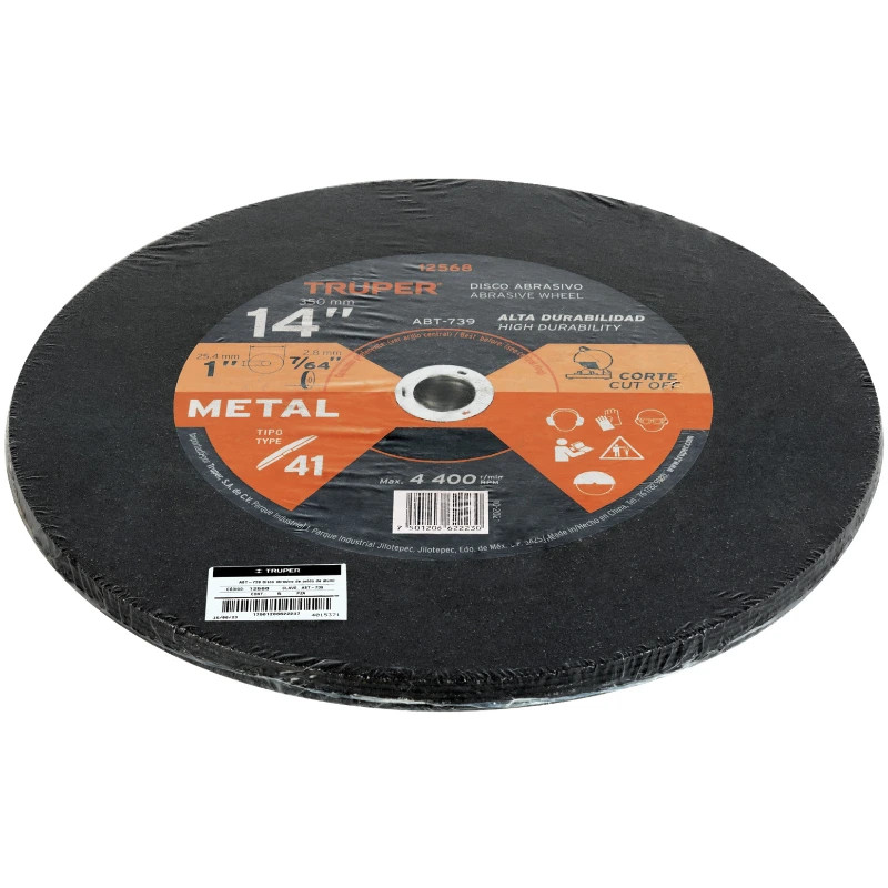 Discos Corte Metal 14" 355.6x2.8mm C1" T41 OxidoAlumino, ABT-739 Truper 12568 13.9 Discos Corte Metal 14" 355.6x2.8mm C1" T41 O