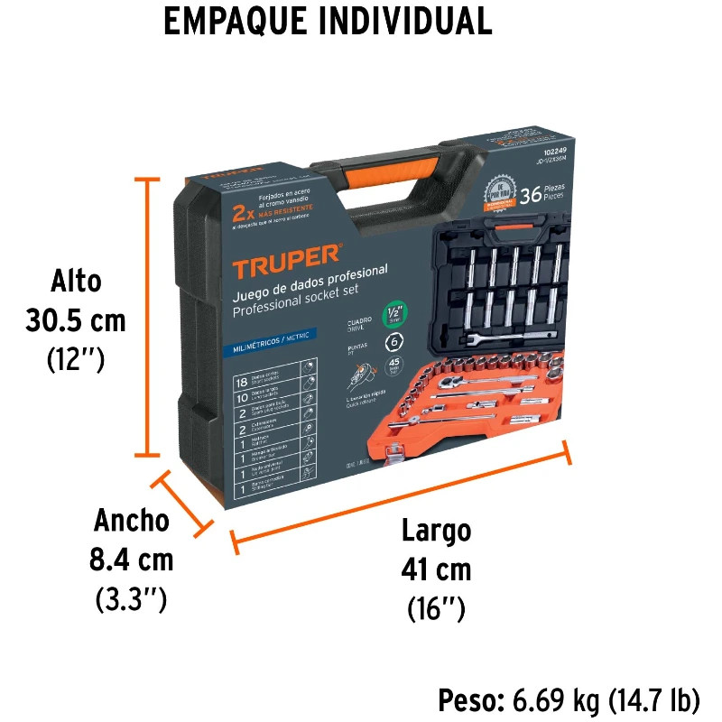 Juegos de Herramientas 36 Piezas MM E1/2 EP Truper 102249 408.999999 Juegos de Herramientas 36 Piezas MM E1/2 EP Truper 102249