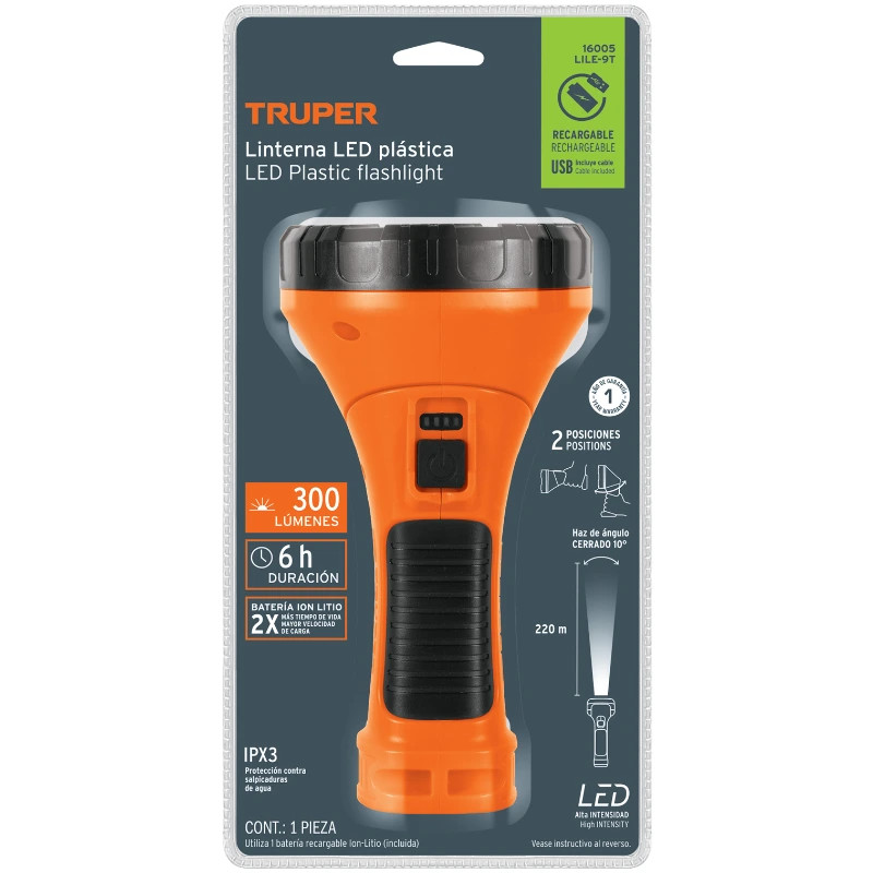 Linternas LED 150lm recargable AltaLuminosidad 140m Truper 16005 27 Linternas LED 150lm recargable AltaLuminosidad 140m Truper