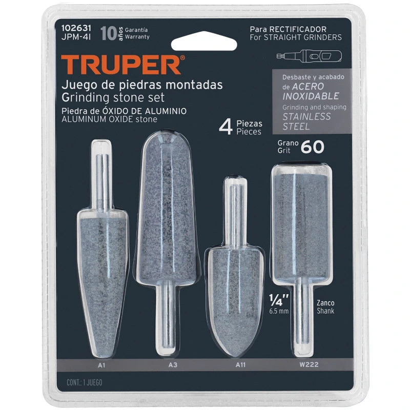 Juegos de 4 piedras montadas Z1/4" para AceroInoxidable Truper 102631 22 Juegos de 4 piedras montadas Z1/4" para AceroInoxidabl