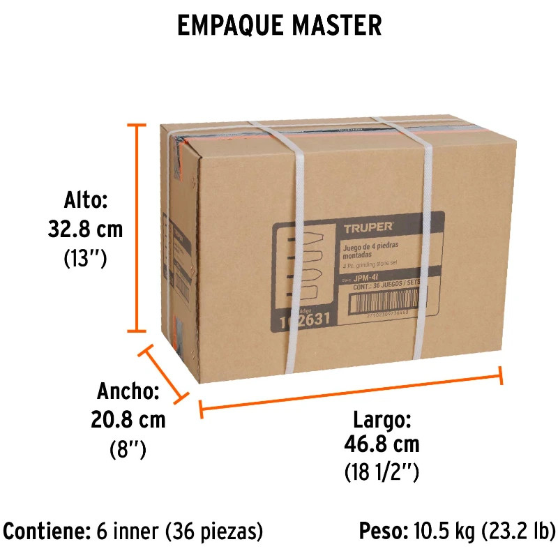 Juegos de 4 piedras montadas Z1/4" para AceroInoxidable Truper 102631 22 Juegos de 4 piedras montadas Z1/4" para AceroInoxidabl