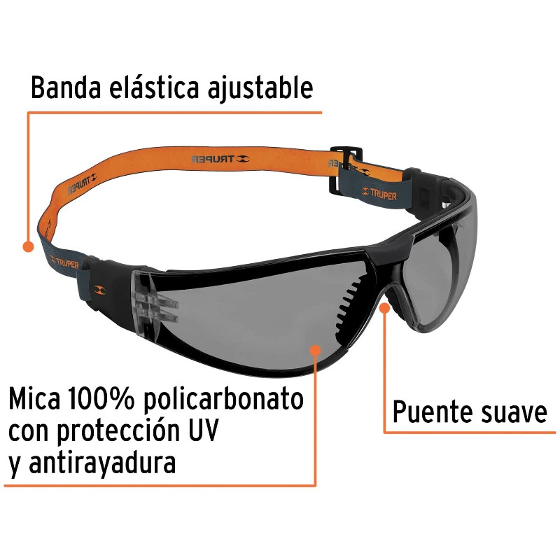 Lentes de seguridad Gris con banda elastica Active Truper 100293 12.000001 Lentes de seguridad Gris con banda elastica Active T