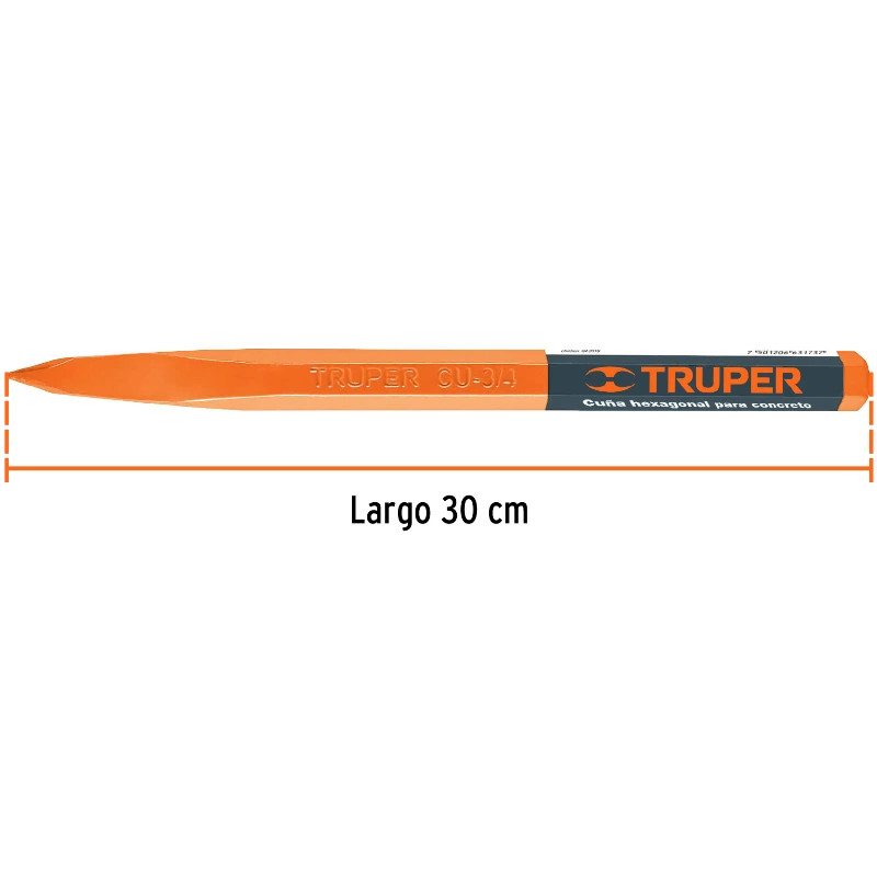 Cincel Punta 12" D3/4", Hexagonales para Concreto acero alto carbono, CU-3/4 13050 Truper 9.1 Cincel Punta 12" D3/4", Hexagonal