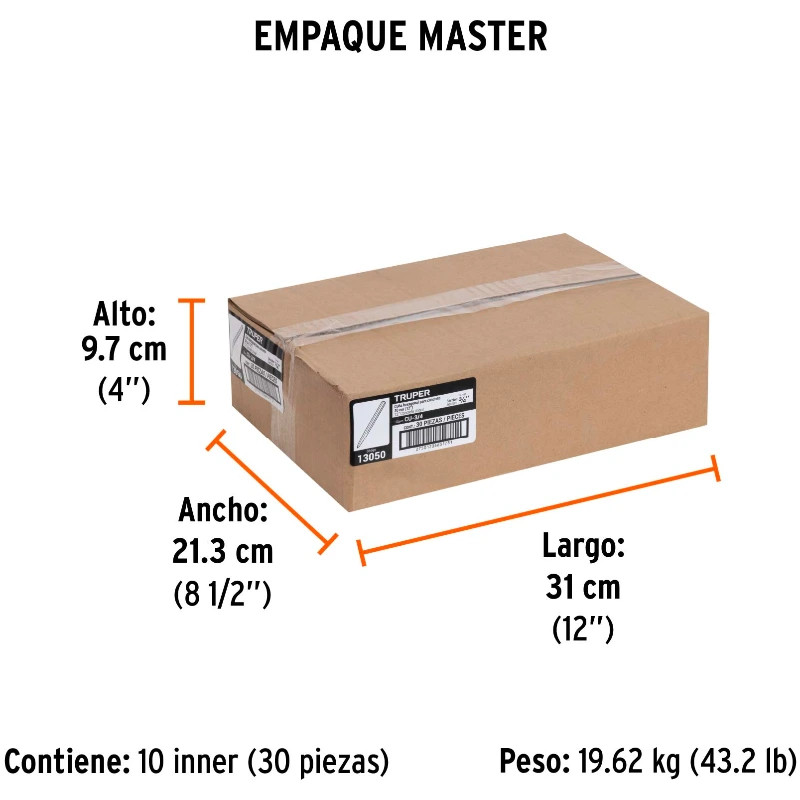 Cincel Punta 12" D3/4", Hexagonales para Concreto acero alto carbono, CU-3/4 13050 Truper 9.1 Cincel Punta 12" D3/4", Hexagonal