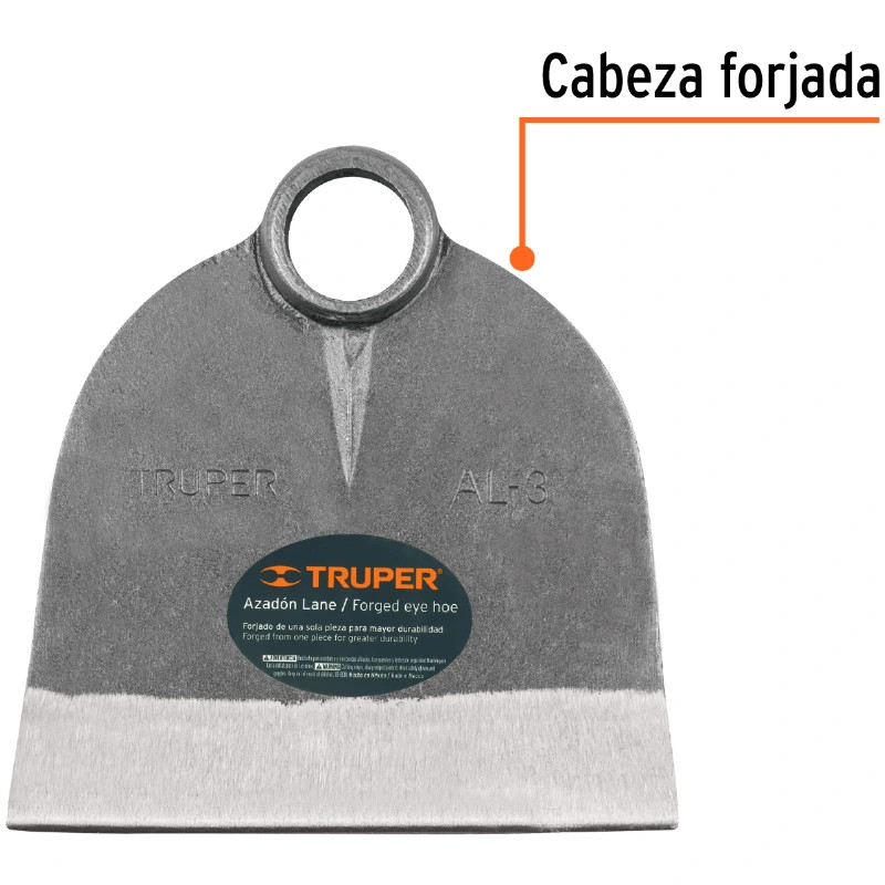 Azadon Lane, sin Mango Ancho Hoja 8 1/2" Altura 8 5/8" , Acero al Carbono, Diametro 38 - 39mm, AL-3 10609 Truper 24 Azadon Lane