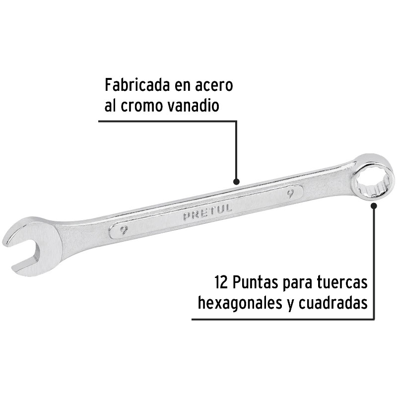 Llave Boca Mixta 9mm Combinada CrVanadio Pretul 21903 3.999964 Llave Boca Mixta 9mm Combinada CrVanadio Pretul 21903 Fabricad