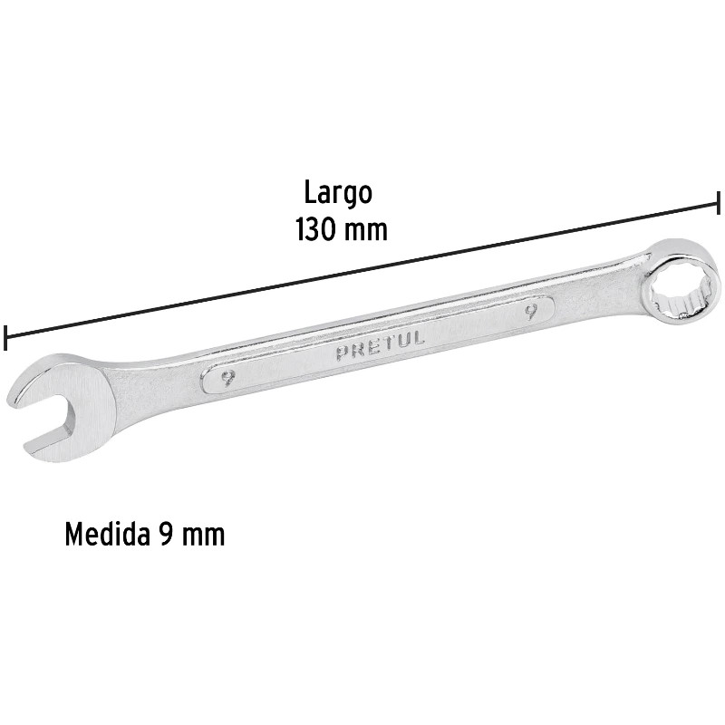 Llave Boca Mixta 9mm Combinada CrVanadio Pretul 21903 3.999964 Llave Boca Mixta 9mm Combinada CrVanadio Pretul 21903 Fabricad