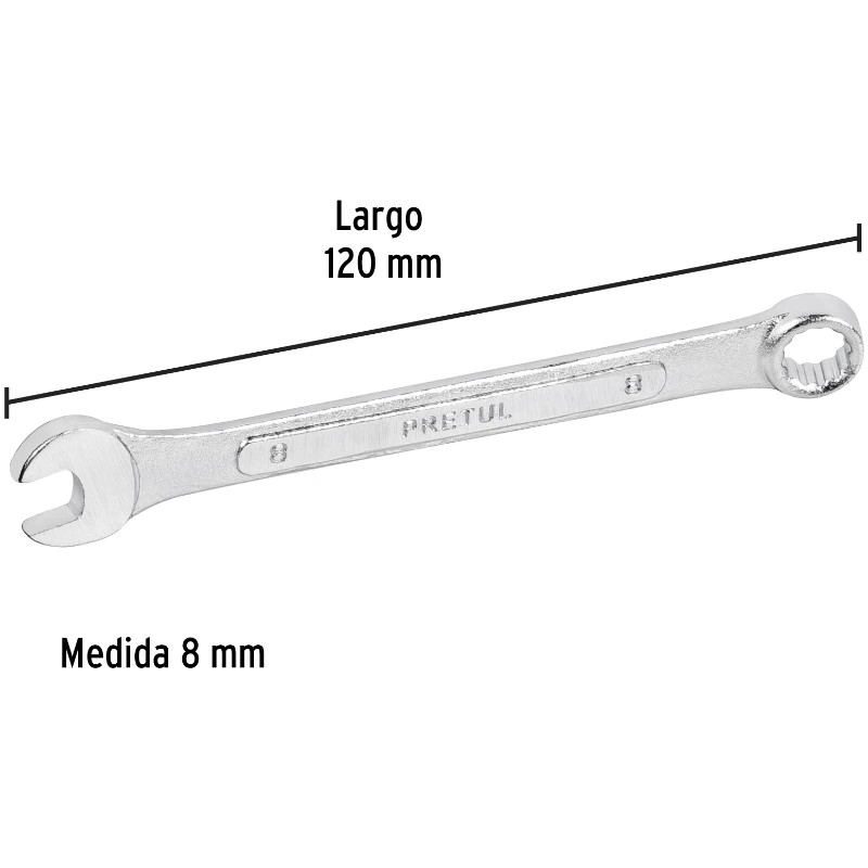 Llave Boca Mixta 8mm Combinada CrVanadio Pretul 21902 3.999964 Llave Boca Mixta 8mm Combinada CrVanadio Pretul 21902 Fabricad