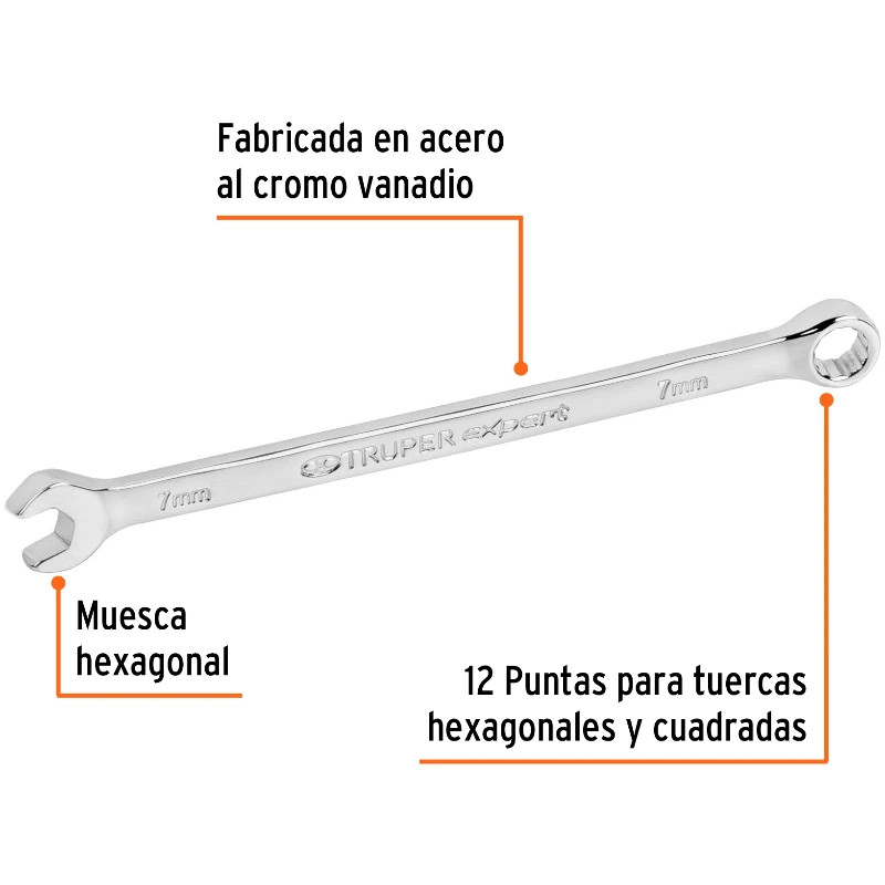 Llave Boca Mixta 7mm Combinada CrVanadio ELarga Truper 15611 6.999996 Llave Boca Mixta 7mm Combinada CrVanadio ELarga Truper 15