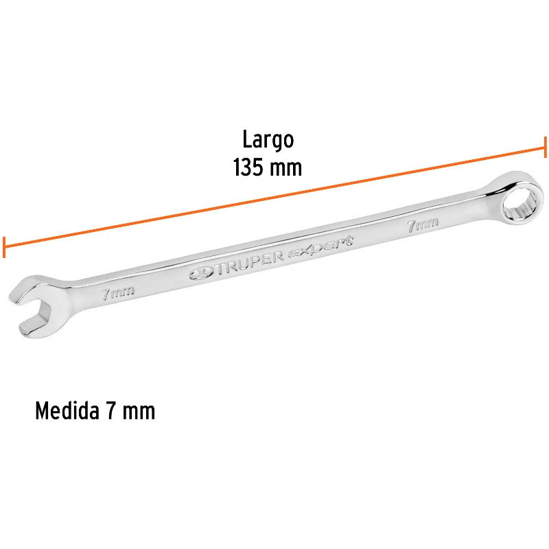 Llave Boca Mixta 7mm Combinada CrVanadio ELarga Truper 15611 6.999996 Llave Boca Mixta 7mm Combinada CrVanadio ELarga Truper 15