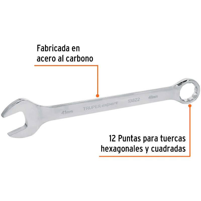 Llave Boca Mixta 41mm Combinada CrVanadio ELarga Truper 13841 107.00004 Llave Boca Mixta 41mm Combinada CrVanadio ELarga Truper