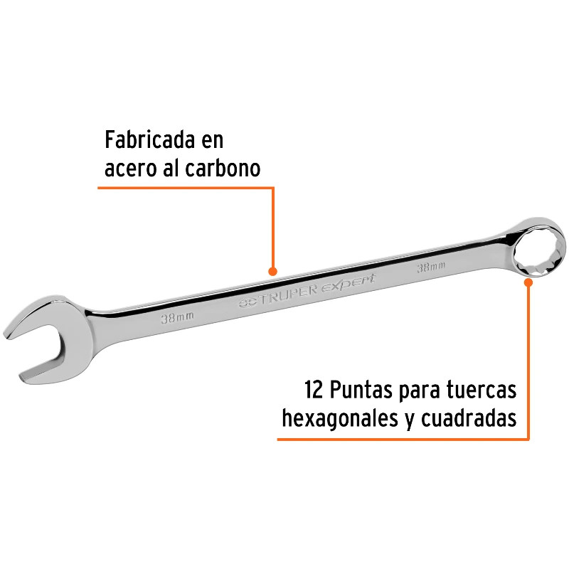 Llave Boca Mixta 38mm Combinada CrVanadio ELarga Truper 13821 90.999948 Llave Boca Mixta 38mm Combinada CrVanadio ELarga Truper