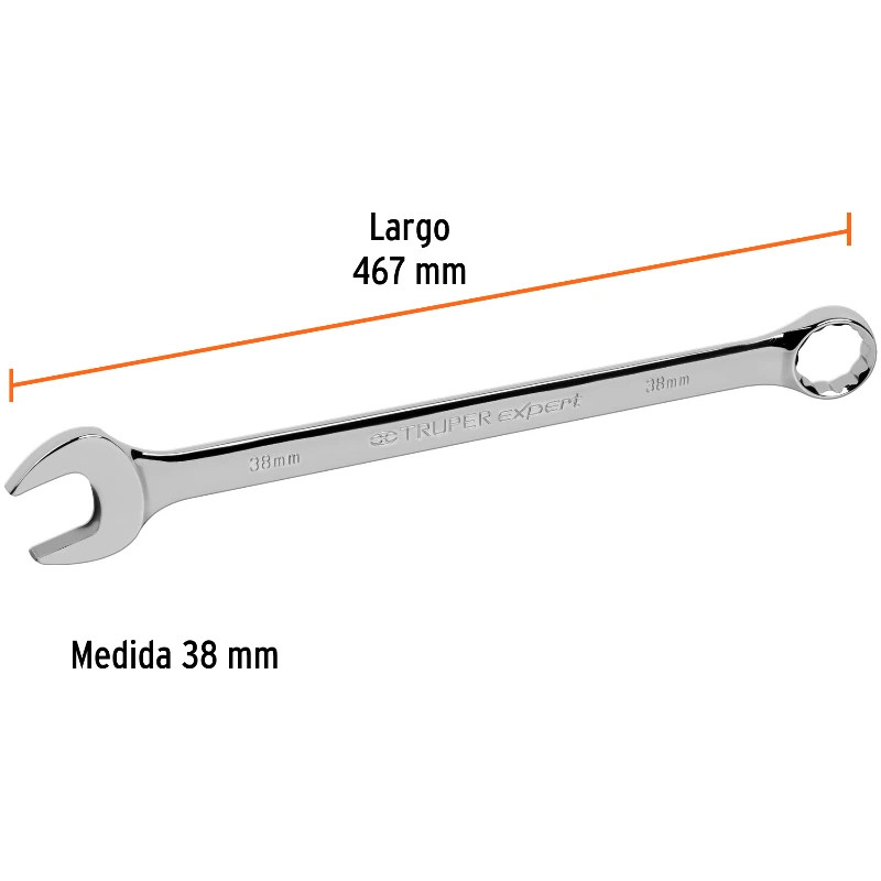 Llave Boca Mixta 38mm Combinada CrVanadio ELarga Truper 13821 90.999948 Llave Boca Mixta 38mm Combinada CrVanadio ELarga Truper