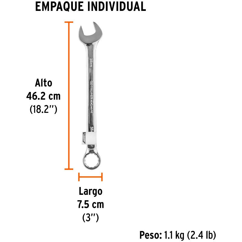 Llave Boca Mixta 38mm Combinada CrVanadio ELarga Truper 13821 90.999948 Llave Boca Mixta 38mm Combinada CrVanadio ELarga Truper