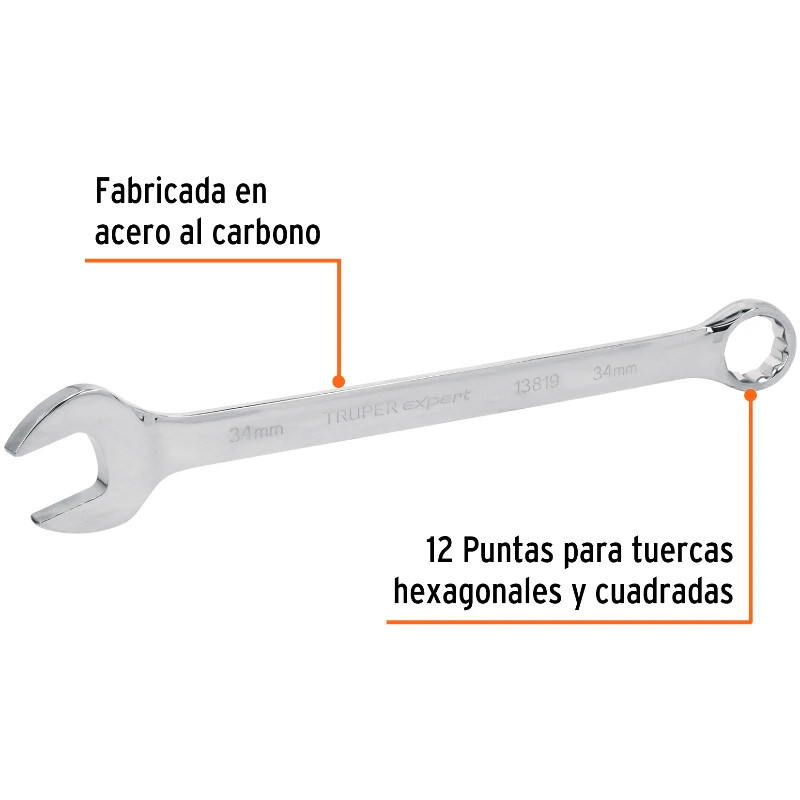 Llave Boca Mixta 34mm Combinada CrVanadio ELarga Truper 13819 67.000046 Llave Boca Mixta 34mm Combinada CrVanadio ELarga Truper
