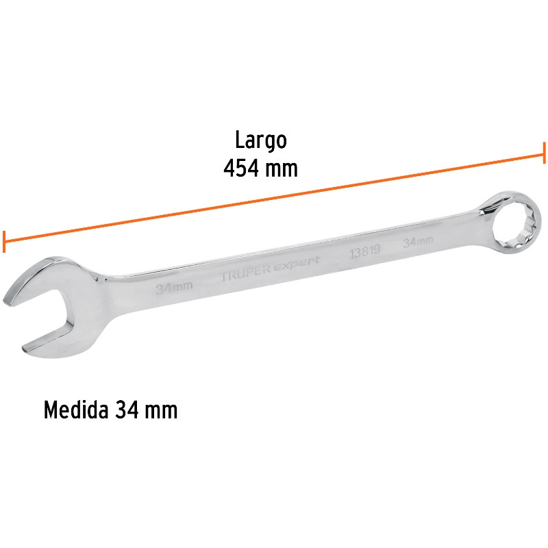 Llave Boca Mixta 34mm Combinada CrVanadio ELarga Truper 13819 67.000046 Llave Boca Mixta 34mm Combinada CrVanadio ELarga Truper