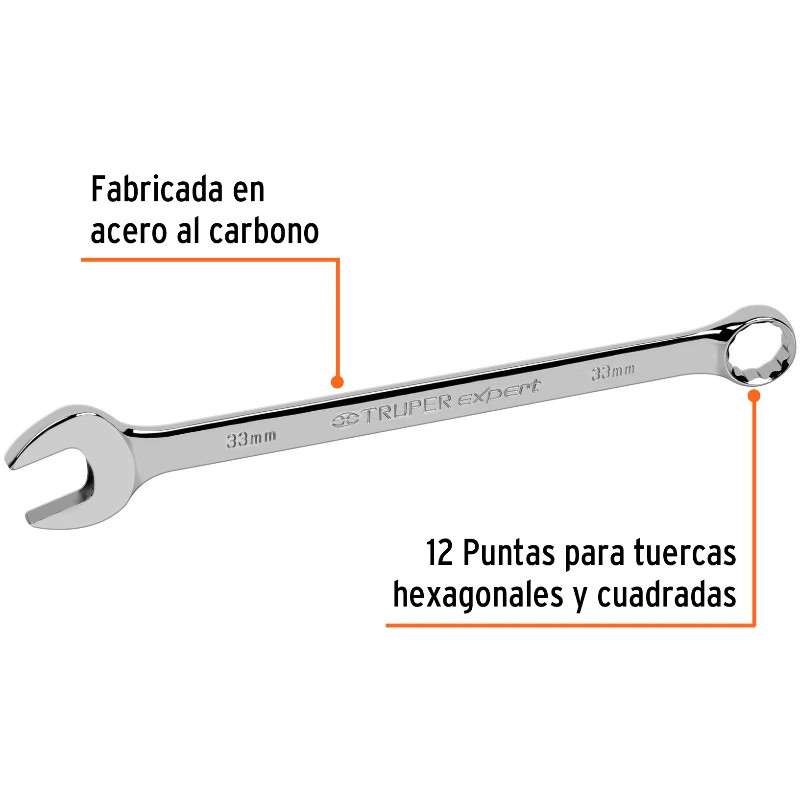 Llave Boca Mixta 33mm Combinada CrVanadio ELarga Truper 13818 55.999968 Llave Boca Mixta 33mm Combinada CrVanadio ELarga Truper