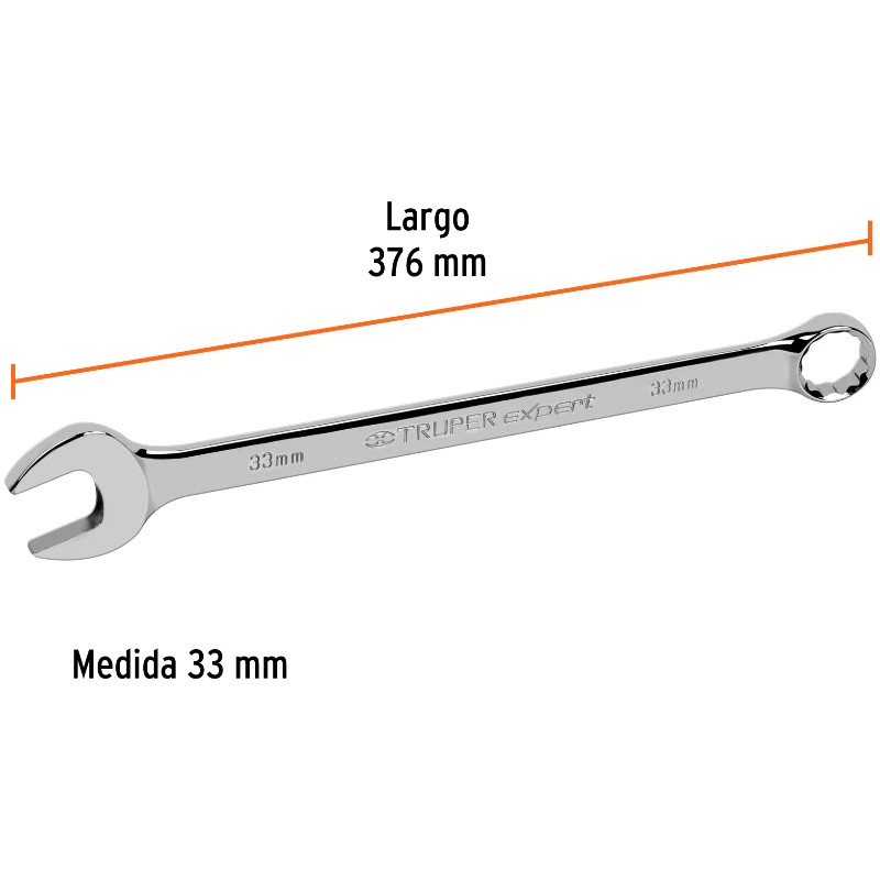 Llave Boca Mixta 33mm Combinada CrVanadio ELarga Truper 13818 55.999968 Llave Boca Mixta 33mm Combinada CrVanadio ELarga Truper