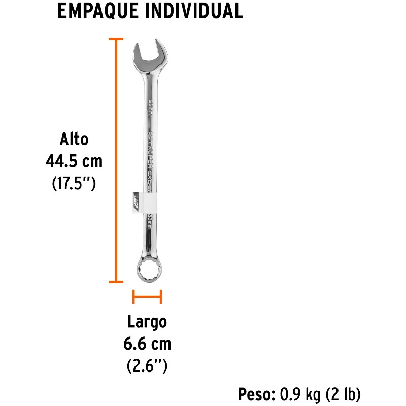 Llave Boca Mixta 33mm Combinada CrVanadio ELarga Truper 13818 55.999968 Llave Boca Mixta 33mm Combinada CrVanadio ELarga Truper