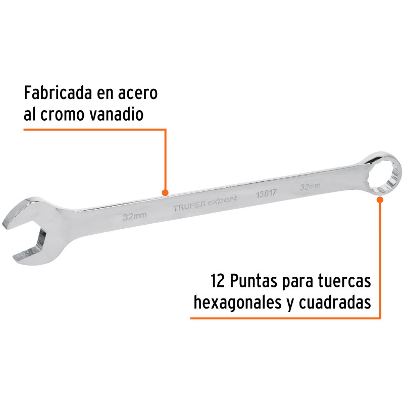 Llave Boca Mixta 32mm Combinada CrVanadio ELarga Truper 13817 53.999986 Llave Boca Mixta 32mm Combinada CrVanadio ELarga Truper