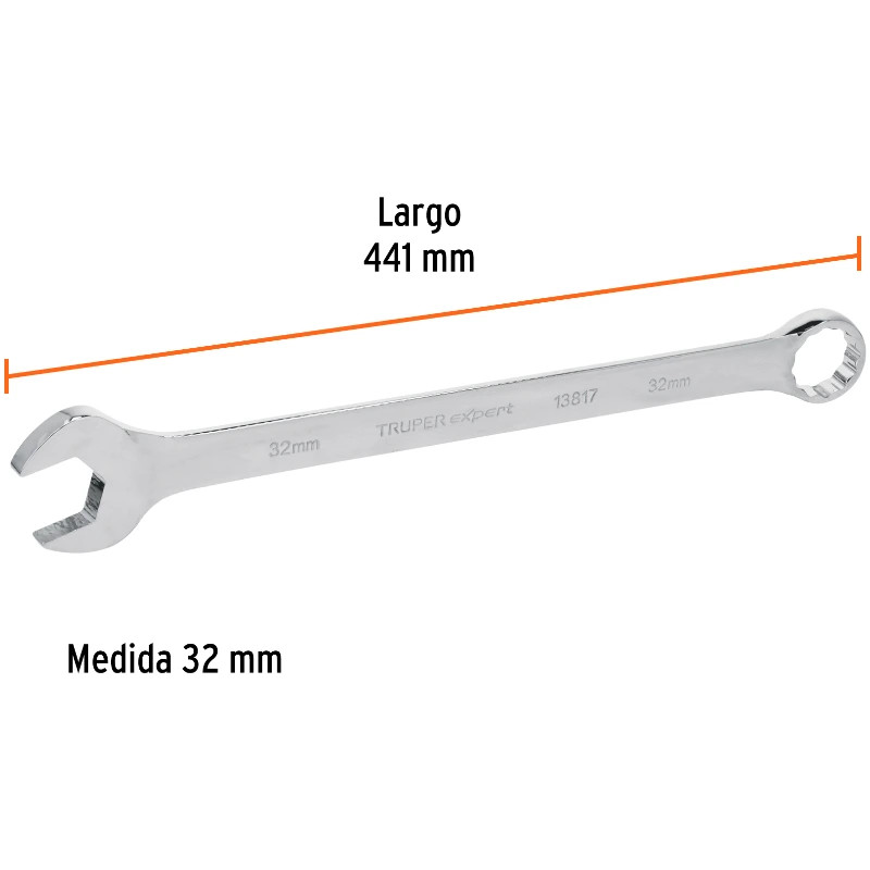 Llave Boca Mixta 32mm Combinada CrVanadio ELarga Truper 13817 53.999986 Llave Boca Mixta 32mm Combinada CrVanadio ELarga Truper