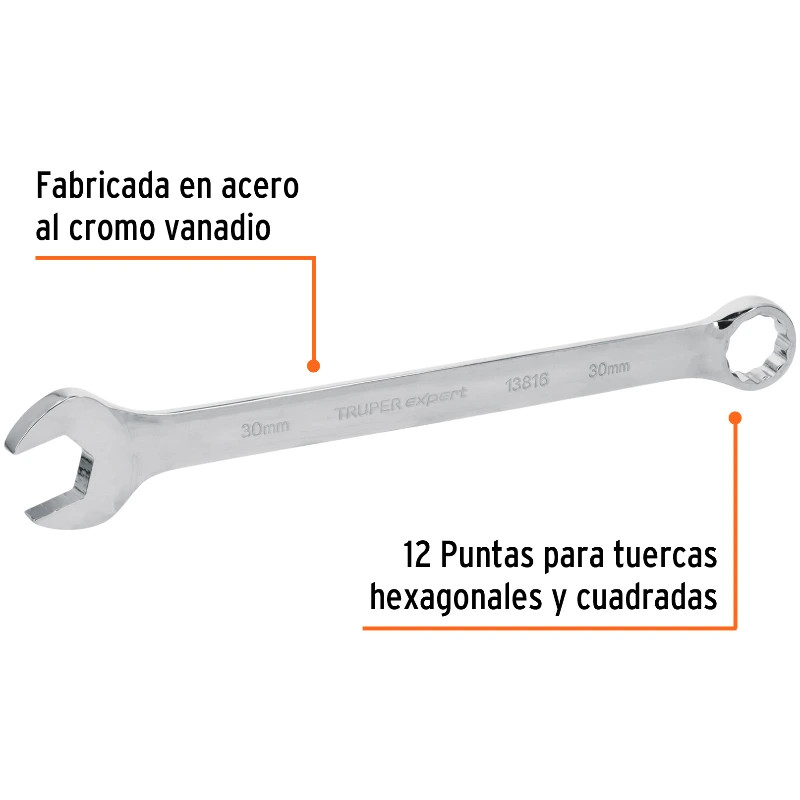 Llave Boca Mixta 30mm Combinada CrVanadio ELarga Truper 13816 50.000022 Llave Boca Mixta 30mm Combinada CrVanadio ELarga Truper