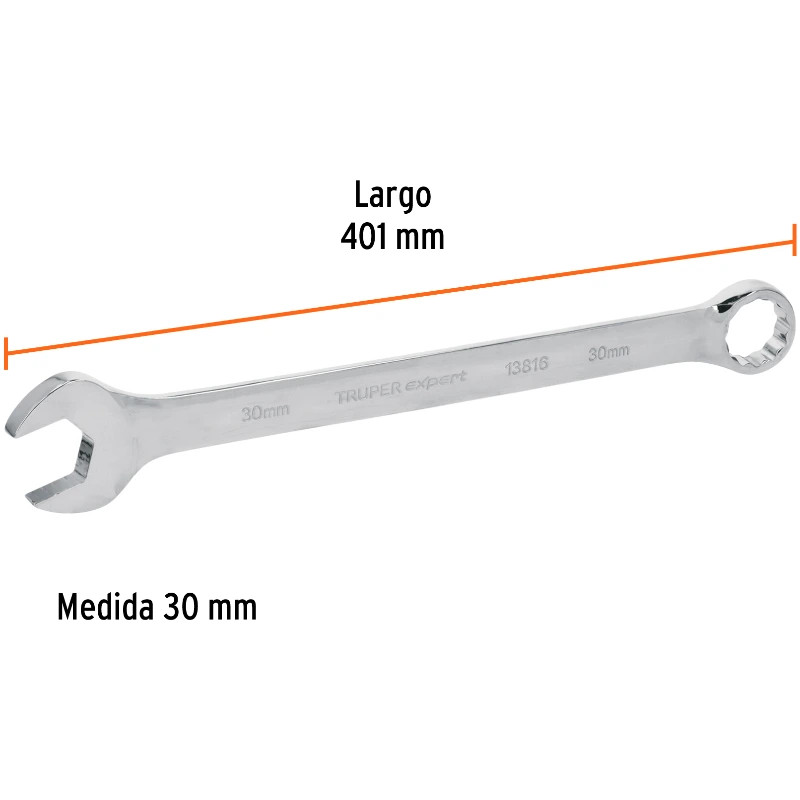 Llave Boca Mixta 30mm Combinada CrVanadio ELarga Truper 13816 50.000022 Llave Boca Mixta 30mm Combinada CrVanadio ELarga Truper