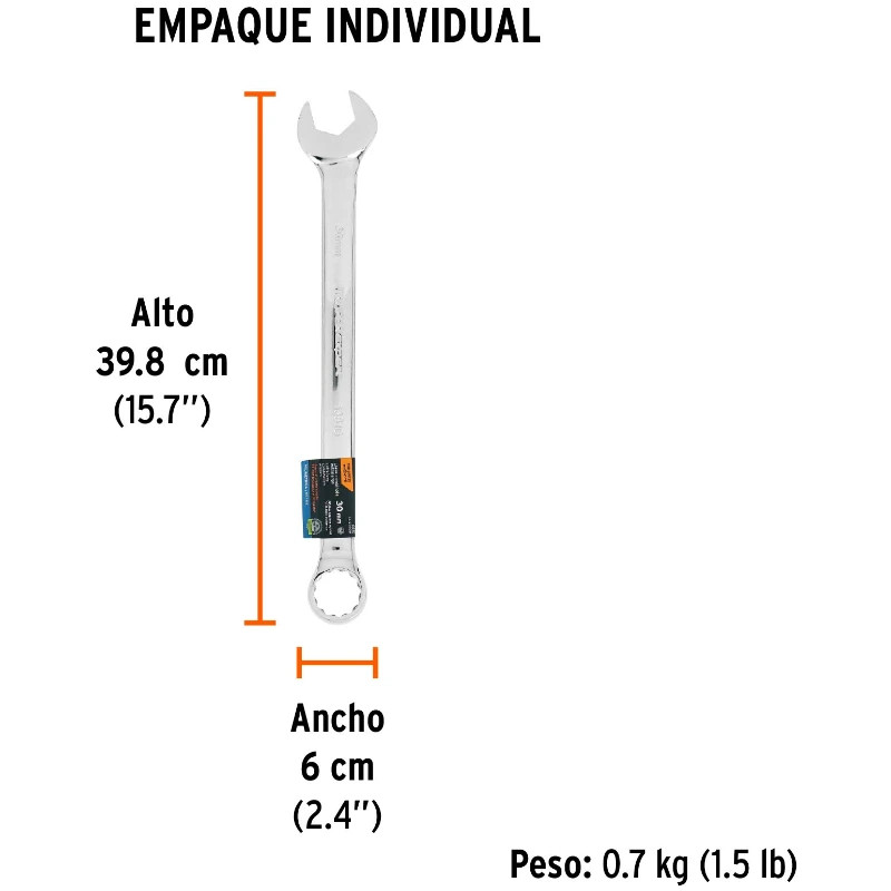 Llave Boca Mixta 30mm Combinada CrVanadio ELarga Truper 13816 50.000022 Llave Boca Mixta 30mm Combinada CrVanadio ELarga Truper