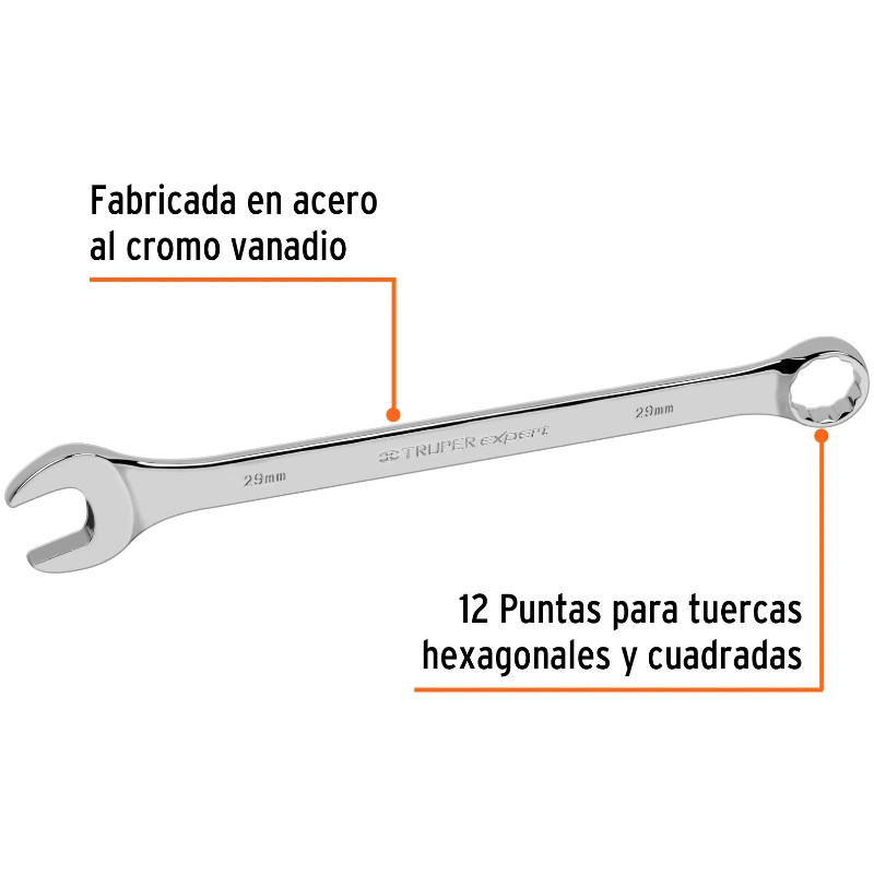 Llave Boca Mixta 29mm Combinada CrVanadio ELarga Truper 13815 50.000022 Llave Boca Mixta 29mm Combinada CrVanadio ELarga Truper