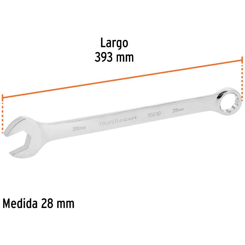 Llave Boca Mixta 28mm Combinada CrVanadio ELarga Truper 15630 36.00003 Llave Boca Mixta 28mm Combinada CrVanadio ELarga Truper