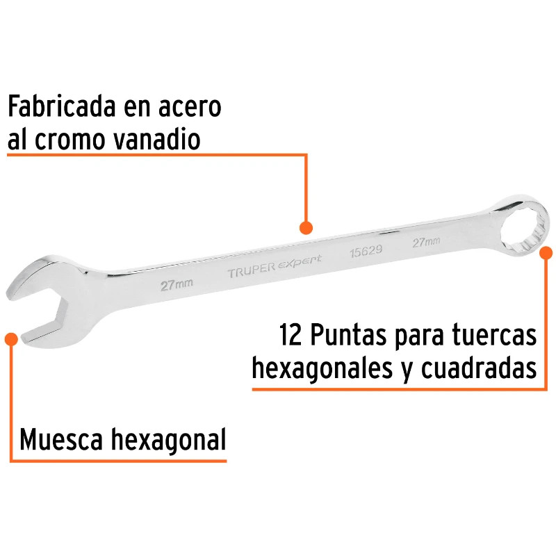Llave Boca Mixta 27mm Combinada CrVanadio ELarga Truper 15629 34.99998 Llave Boca Mixta 27mm Combinada CrVanadio ELarga Truper
