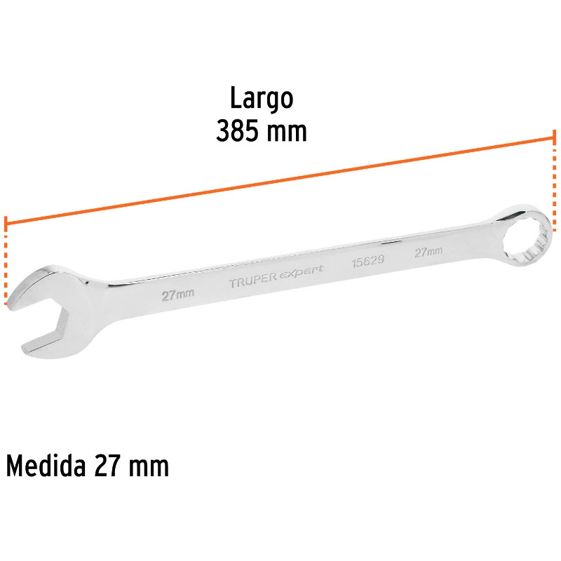 Llave Boca Mixta 27mm Combinada CrVanadio ELarga Truper 15629 34.99998 Llave Boca Mixta 27mm Combinada CrVanadio ELarga Truper