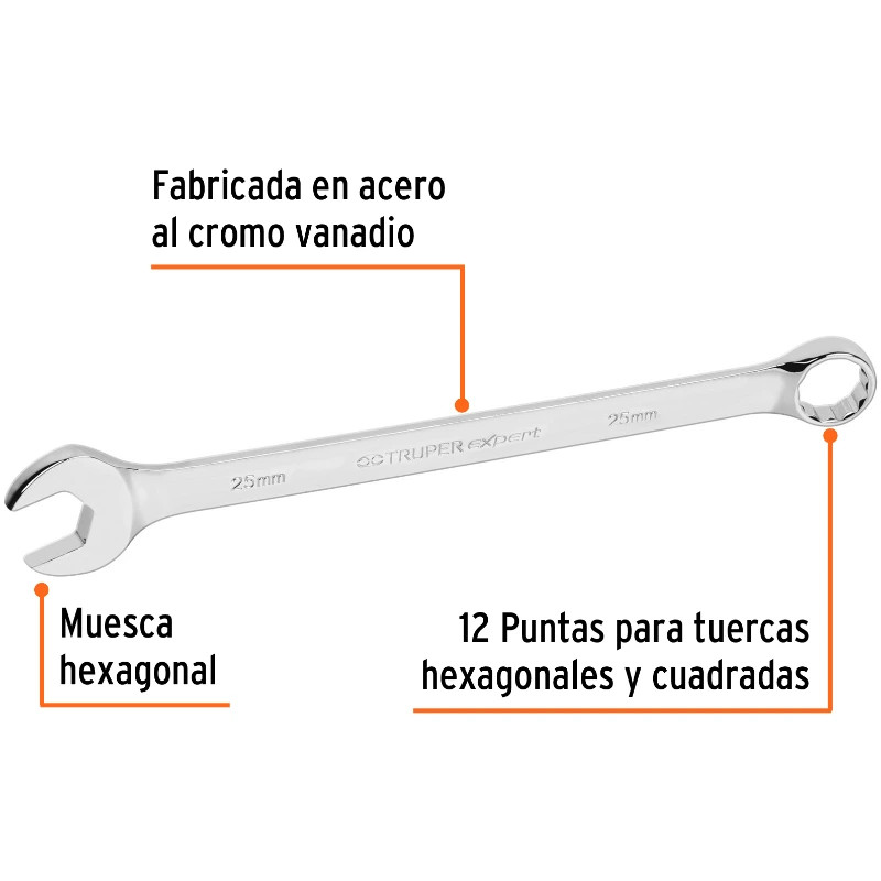 Llave Boca Mixta 25mm Combinada CrVanadio ELarga Truper 15651 29.000034 Llave Boca Mixta 25mm Combinada CrVanadio ELarga Truper