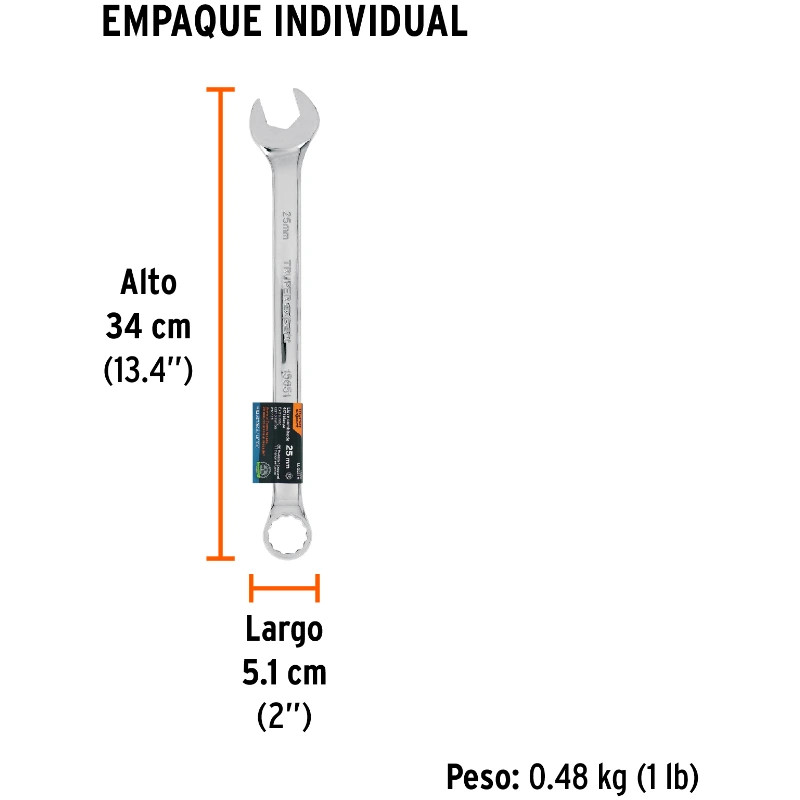 Llave Boca Mixta 25mm Combinada CrVanadio ELarga Truper 15651 29.000034 Llave Boca Mixta 25mm Combinada CrVanadio ELarga Truper